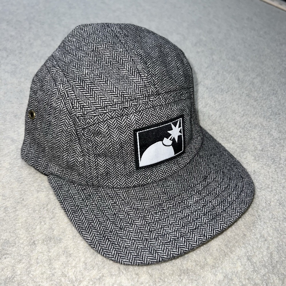 The Hundreds Bomb Logo 5 Panel Camp Hat Gray Herringbone Strapback Cap